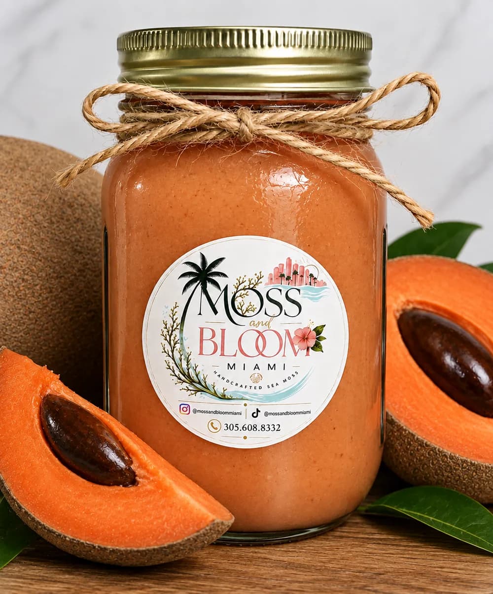 Mamey sea moss gel in a 16 oz mason jar