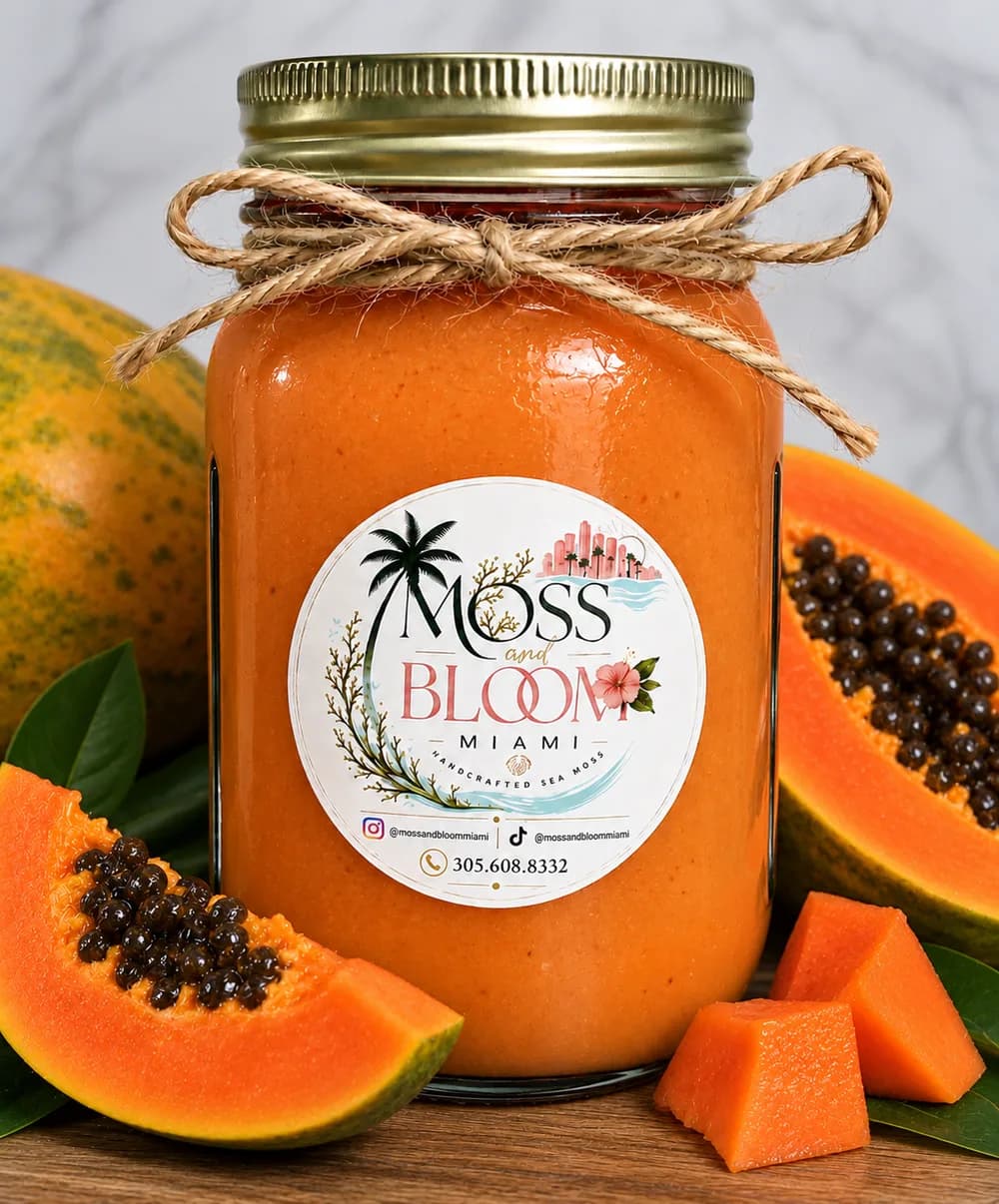 Papaya sea moss gel in a 16 oz mason jar