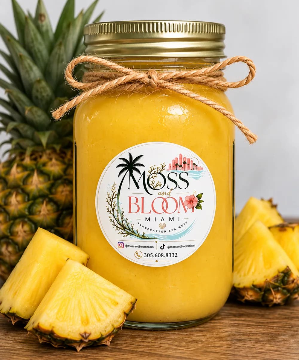 Pineapple sea moss gel in a 16 oz mason jar