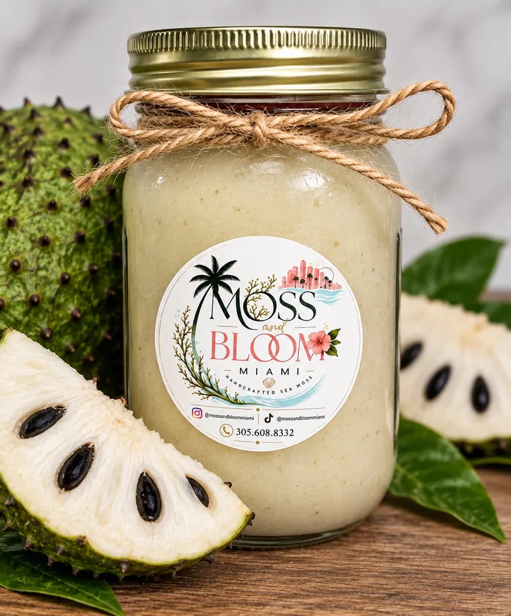 Soursop sea moss gel in a 16 oz mason jar